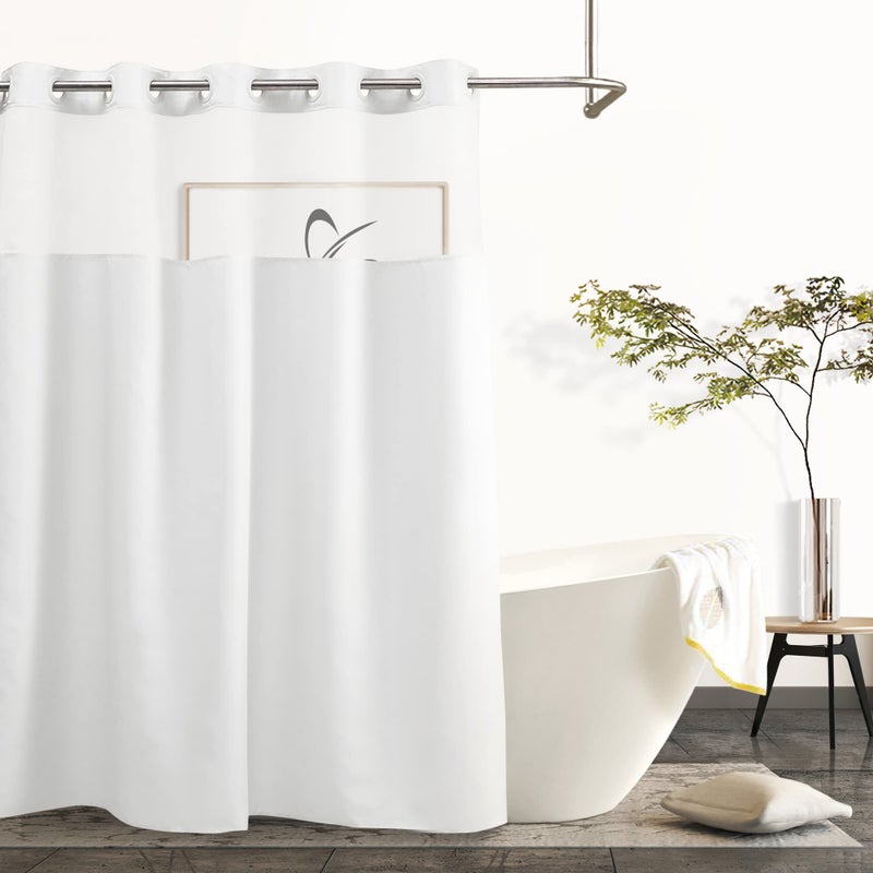 River Dream Modern Hotel Grade No Hooks Needed Shower Curtain with Snap in Liner White Standard-71 x 74" - Image 1
